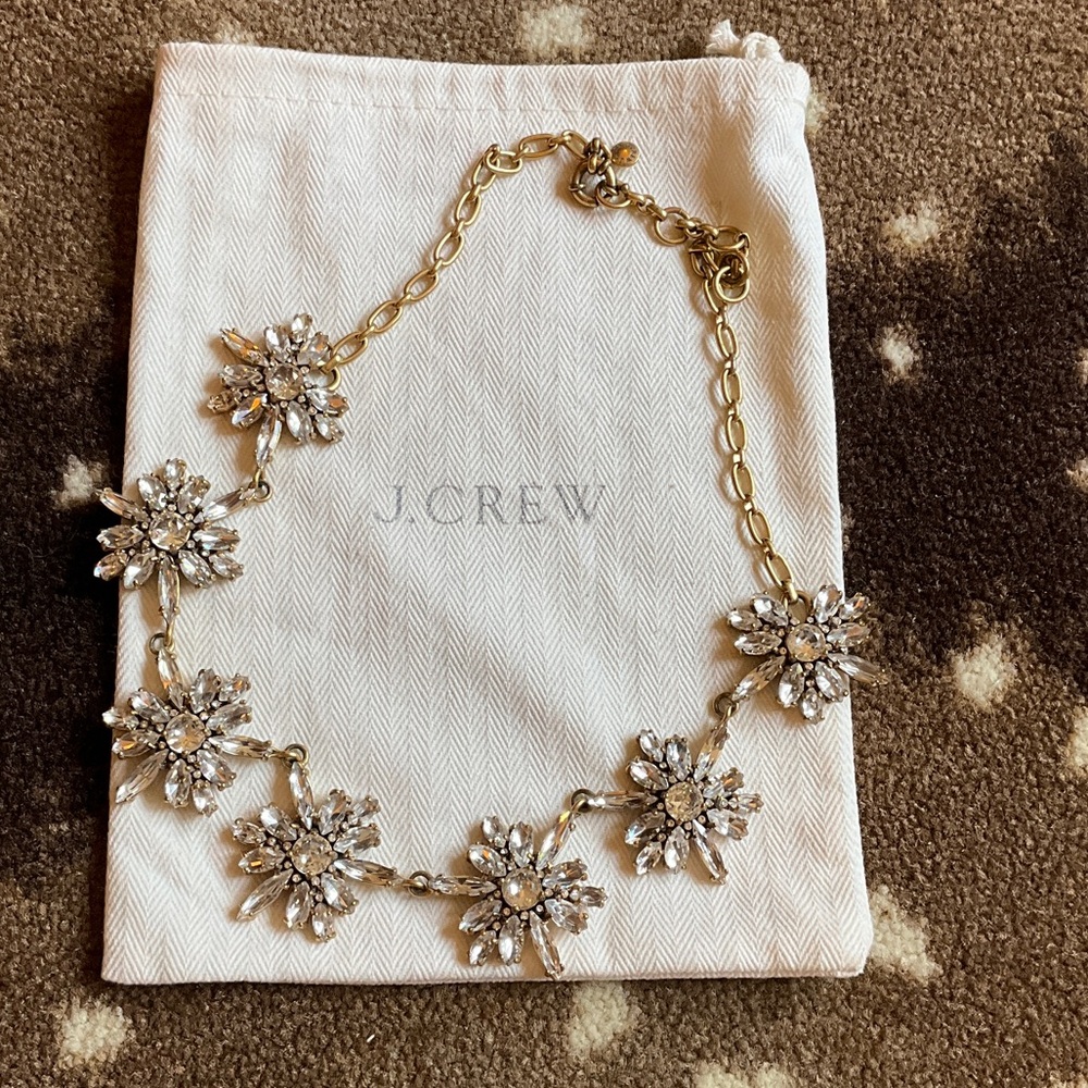 J. Crew Gold-Tone Crystal Flower Collar Necklace - Clear & Gold
